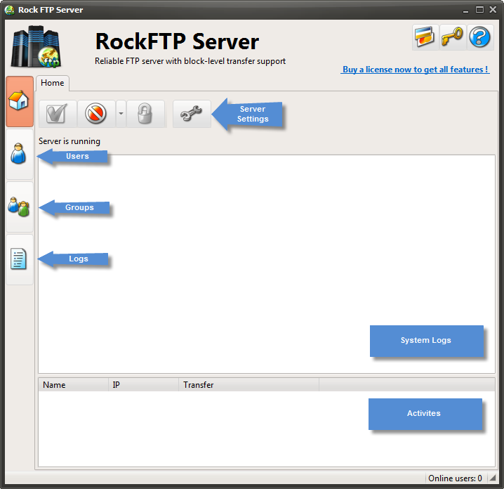 Rock FTP Server Main Window